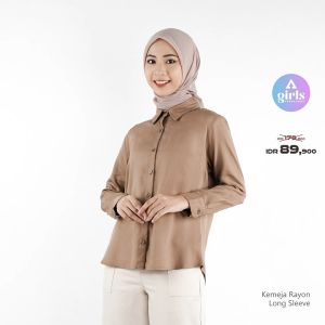 Aerostreet Kemeja Rayon Panjang Hikaru Almond Brown Terang Woman QEBAA