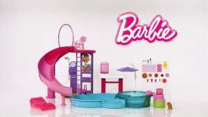 Barbie Dream Pool Playset with 6 Play Areas Including Slide & Bubbling Hot Tub Plus 20+ Accessories Like Pet Floaties & More