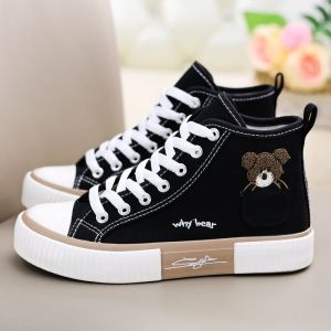 IELGY bear print high-top canvas shoes are versatile and cute niche loafers