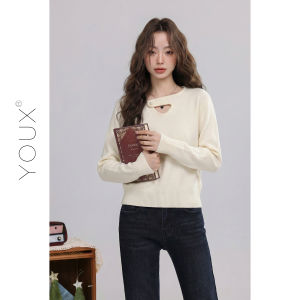 YOUXIANG | Áo Sweater Beige Thiết Kế Ren Xuyên Thấu Dáng Rộng Cho Nữ