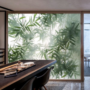 Static Cling Bamboo Leaf Plant Stickers Decorative Glass Door Film Chinese Style Partition Art Background Wall Decor Film