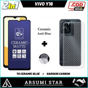 Promo Paket Murah 2in1 Tempered Glass Ceramic Matte Anti Spy VOVO Y16 Anti Gores Pelindung Layar Ceramic Matte Anti Spy + Garskin Carbon