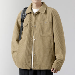 Black Corduroy Jacket Mens 2025 Autumn New American Trendy Brand Turn-down Collar Workwear Top Mens Autumn Jacket