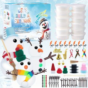 12 Pack Air Dry Clay Snowman Kit Christmas DIY Crafts For Kids Build A Snowman Winter Decorations Indoor Creative Kids Modeling Kit For Christmas Kids Favor Supplies