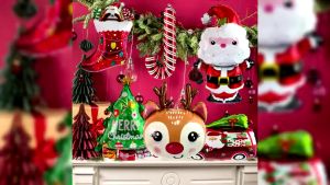 Large Foil Balloons Merry Christmas Party Decoration Big Santa Elk Crutches Xmas Tree Balloon Decoration Merry Christmas Themed Balloons Holidays Party Decoration Supply Gold Green Red Balloon