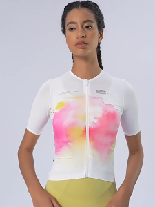 Santic ผู้หญิงปั่นจักรยานเจอร์ซี่กันแดดระบายอากาศแห้งอย่างรวดเร็วแขนสั้นกีฬาจักรยานเท็ปส์