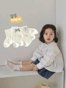 Princess Style Girls ผ้าฝ้าย ถุงเท้า ฤดูร้อน Thin Pure ผ้าฝ้าย ถุงเท้าสั้นไม่มีขอบ ระบายอากาศได้ดี ตาข่าย สีขาว ลูกไม้ เด็กทารก Girls ฤดูร้อน ถุงเท้า