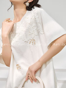 Lace Embellished Beaded Round Neck Short Sleeve T-Shirt and Skirt Set