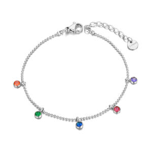 โลคาเออร์แฟชั่นสร้อยข้อมือคริสตัล CZ สีสันสดใสสำหรับผู้หญิง 18K ชุบทองสแตนเลสสตีลโบฮีเมียปาร์ตี้สร้อยข้อมือ B22087