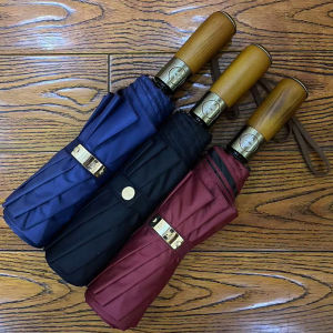 Đồng Phục Mưa Tự Động in Logo Chống Gió Gấp Ba Chống Nắng Chống Mưa Tay Cầm Gỗ Chống Nắng Chống Nước