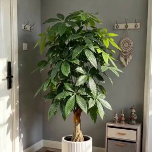 Kmitang | 65-95cm Large Artificial Lucky Tree Fake Schefflera Plants Tropical Palm Leaves Plastic Monstera Trees Branch For Home Decor