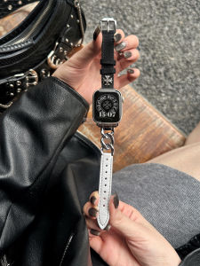Soft Roropie Metal Chain Stitched Leather iWatch11  Watch SE3 Band Intelligent Device Accessories Wristband Handbag