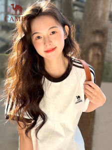 Camel เสื้อกีฬาแบบหลวมเสื้อคู่เสื้อยืดผ้าฝ้ายโอเวอร์ไซส์ลำลอง