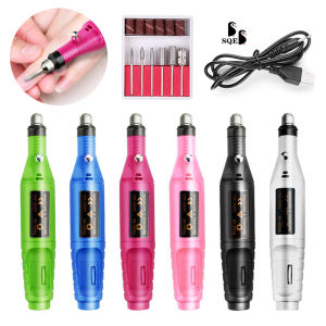 Electric Nail Art Drill File Machine Kit USB Electric Nail Grinder Polishing Machine Exfoliating Mini Manicure Machine Manicure Set DIY Nail Art Tool +Bits Adjustable Speed