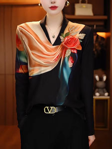 Fashionable Long Sleeve V-Neck T-Shirt Womens Autumn New Style Slimming Base Shirt Inner Wear Top Elegant Lady Commute Style