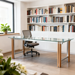 Designer Glass Acrylic Office Computer Desk Dining Table Rectangular AluminiuM Profile Butternut Strip Personalized Creative