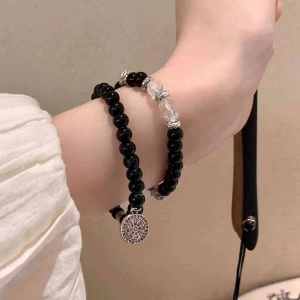 Double Layer Beaded Bracelet Womens Retro Chinese Style Couples Fashion Jewelry Versatile Alloy Hand Chain Floral Pattern