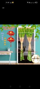 Rèm cửa chính rèm cửa sổ BENU STORES gấm hoa xanh lá se lai xung quanh ngang 1m cao 2m bền bỉ sang trọng giá rẻ