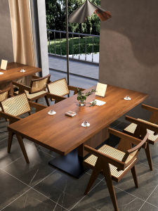 Solid Wood Dining Tables and Chairs Set Retro Style Table Dining Commercial Rectangular Restaurant Chinese Western Food Bar Coffee Shop