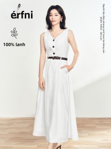 Eifini | Đầm Vải Linen Đẹp Vintage Dây Nịt Ép Eo