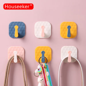Houseeker Móc dán tường bằng nhựa tự dính tiết kiệm không gian treo mũ/khăn/chìa khóa-INTL
