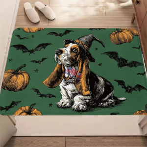 VIKAMA Halloween-Themed Floor Mat Made Of Flannel Durable And Stain-Resistant Suitable For Entry Door Floor Rug And Home Decor