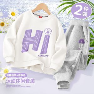 ทันสมัย ชุดกีฬา เสื้อสเว็ตเชิ้ต ชุดสําหรับเด็กผู้หญิง ฤดูใบไม้ร่วง ฤดูใบไม้ผลิ ฤดูกาล โพลีเอสเตอร์ เสื้อผ้าเด็กไฟเบอร์เด็กโตชุดเด็กผู้หญิง