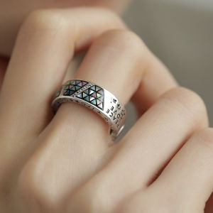 Retro Chinese Style Open Hand Bracelet 925 Silver Enamel Vintage Design Womens Fashion Jewelry Geometric Graffiti Totem