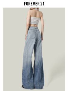 Forever 21 Womens High Waist Wide Leg Jeans Gradient Color Rhinestone Embellished Loose Fit Straight Cut Spring Fashion