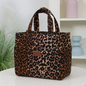 ความจุขนาดใหญ่ ผ้าหนา กระเป๋าโท้ท กระเป๋าผ้า กระเป๋าใส่อาหารกลางวัน สไตล์ทำงาน กระเป๋าอเนกประสงค์ ลายเสือดาว กระเป๋าถือ