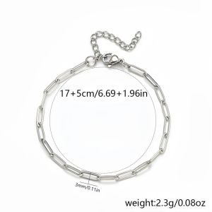 Stainless Steel Paper Clip Chain Bracelet Waterproof Rectangle Link Wristband Men and Women Fashion Jewelry Gifts