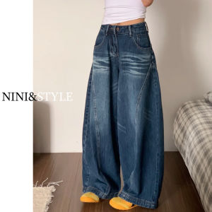 American Retro High Waist Wide Leg Jeans Womens Autumn New Thin Straight Loose Knife Pants Casual Style Zipper Closure Jeans