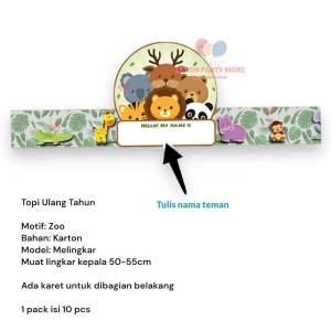 (1 PACK ISI 10 PCS) TOPI ULTAH ULANG TAHUN MELINGKAR PAKAI KARET / TOPI HAT MURAH KARTON MERIAH SUPRISE BIRTHDAY KARTUN CARTOON KARAKTER BABYSHARK CARS BARBIE BEAR ANIMALS ZOO ROBLOX PORORO SAFARI PORORO SANRIO KUROMI CINNAMOROLL LABUBU MELODY