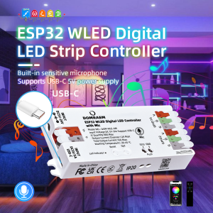 DOMRAEM DIY WLED Music Sync Controller (ESP32)- Plug & Play USB-C for Addressable LED Strips WS2812B/WS2815/SK6812/TM1814/APA102