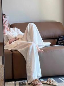 Quần Ống Rộng Bằng Vải Lanh Nguyên Chất Cho Nữ Mùa Hè 2025 Quần Ống Rộng Dáng Rộng Mỏng Thanh Lịch Quần Ống Rộng Vải Lanh