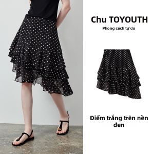 Toyouth | Chân Váy Voan Mùa Hè Dấu Chấm Asymmetric Lớp Ruffle