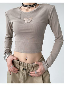 Womens Long Sleeve T-Shirt Sweet And Spicy Style Short Fit Top Cotton Polyester Blend round Neck Commute Fashion 2023 Autumn