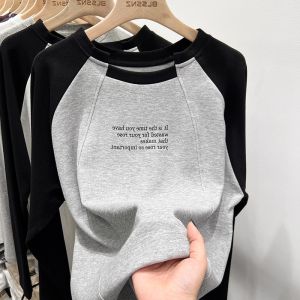 Áo Thun Dài Tay Cỡ Lớn 300 Pound Thiết Kế Giải Thể Màu Tương Phản Phong Cách Mỹ Cổ Tròn Thường Ngày Mùa Xuân Thu