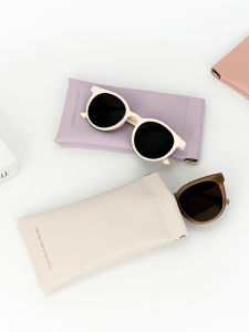 Womens High-End Sunglasses Case Portable Folding Sunscreen Protective Cover with Elastic Band And Cleaning Cloth Automatic Closure