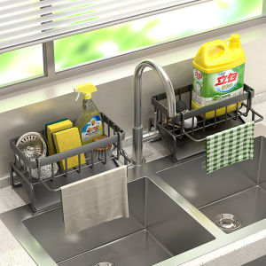 No-Drilling Kitchen Utensil Rack with Cloth Storage and Drainage Carbon Steel