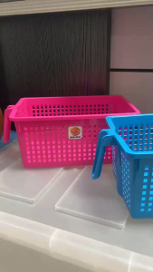 Multipurpose Plastic Basket Organizer with Handle for Kitchen Pantry Desk Bathroom Laundry Bedroom Storage