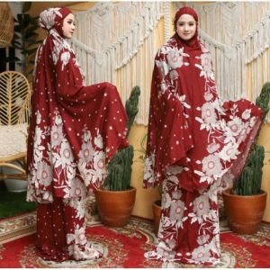 Mukena Jumbo bali Rayon Motif Mawar Cantik Bahan Rayon Adem Nyaman Sejuk Dipakai Sehari Hari Mukena Dewasa