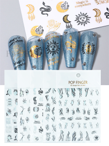 Gold Foil Nail Art Stickers Tearable Dance Leaf Design Autumn Artistic Lines Beauty Nail Patch Work from China Normal Size