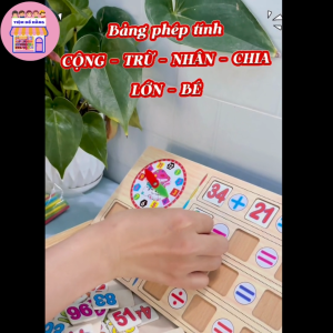 Bộ Đồ Chơi Toán Học Bằng Gỗ Cho Bé Bao Gồm Đồng Hồ Với Que Tính Bảng 2 Mặt Số Từ 0-99