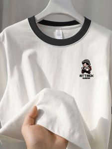 round Neck Short Sleeve T-Shirt Men 2024 Summer New Arrival Heavy Weight Pure Cotton Ringer Loose and Simple Top Clothes