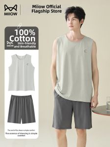 MiiOW | Cotton Mens Sleeveless Vest Simple Style Sleepwear Set