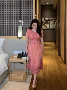 Elegant Embroidered Heavy Work Summer New Arrival GLEC plus Size Womens Dress High Waist Princess Style Casual Commute Fashion