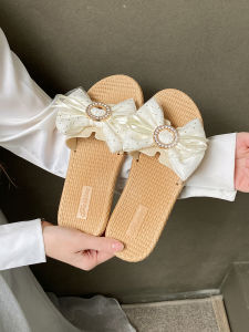 Summer Outdoor Womens Slippers Butterfly Knot Water Diamond Anti-Slip Soft Bottom Beautiful Beach Holiday Sandals