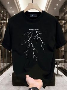 Áo Thun Cotton Tay Ngắn Phong Cách Mỹ Thường Ngày Cho Nam Mùa Hè 2025 Thời Trang Mới in Sọc Rực Rỡ Dáng Rộng Nửa Tay Áo