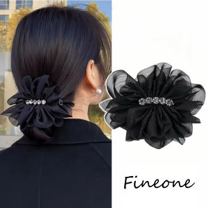 Rhinestone Hair Claw Clips Women Rhinestone Chiffon Flowers Ponytail Holder Hairpin Fashion Girls Hair Accessories